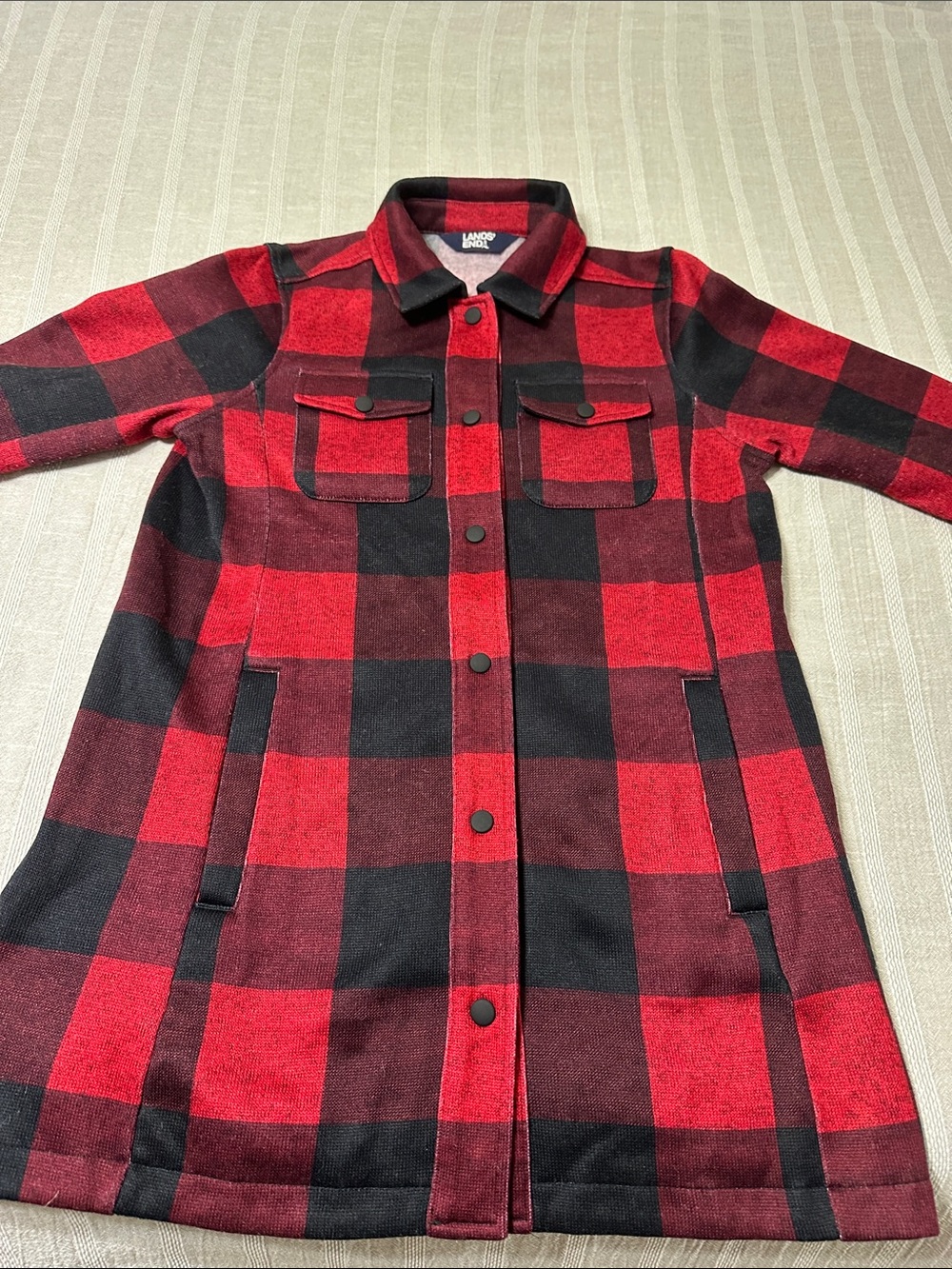 Lands' End Kids Red and Black Plaid Jean-Style Jacket